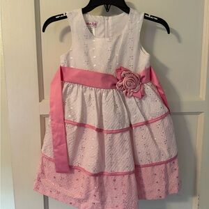 Jessica Ann White and Pink Eyelet Flower Sash Dress
